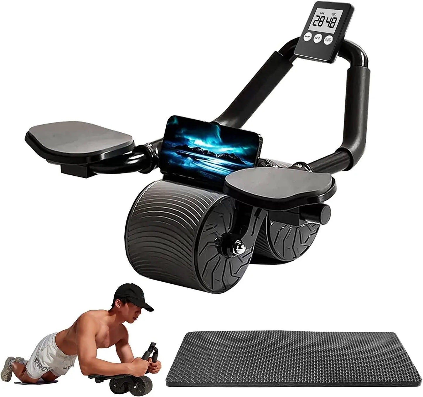 Ab Roller Wheel for Core Muscle Training - Automatic Rebound with Timer