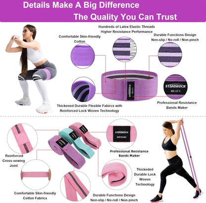 Fabric Resistance Bands for Exercise - 3 and 4 Level Booty Bands for Men and Women - Long Elastic Resistance Workout Bands