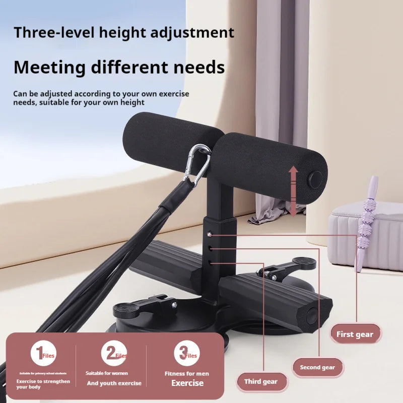 Gray Multi-Functional Adjustable Ab Training Device with Resistance Bands for Home and Gym Use