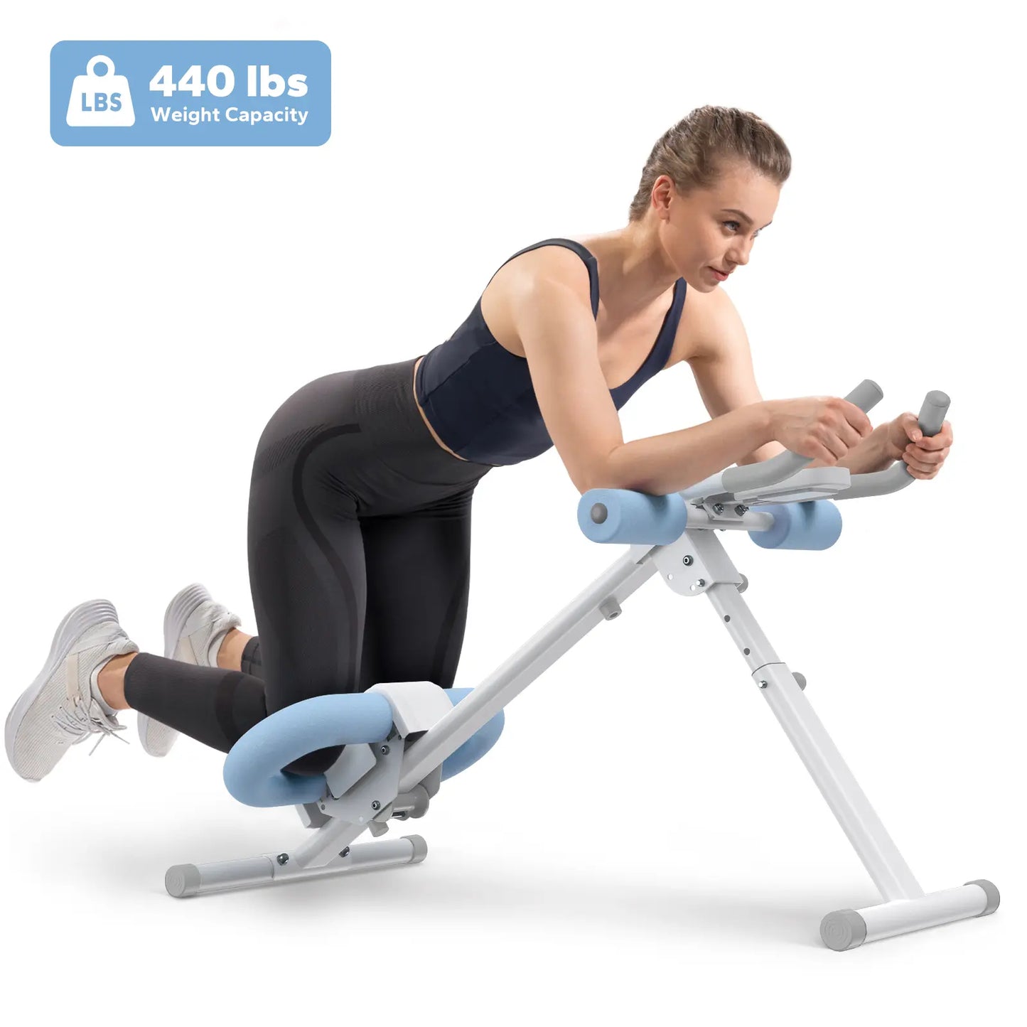 Merach Dual Track Ab Trainer with LCD Monitor - 440 lbs Weight Capacity, Foldable Design for Convenient Storage, Ergonomic Support, Ideal for Toning Waist, Abs, Arms, Legs, and Hips - Perfect for Home Gym Beginners and Fitness Enthusiasts