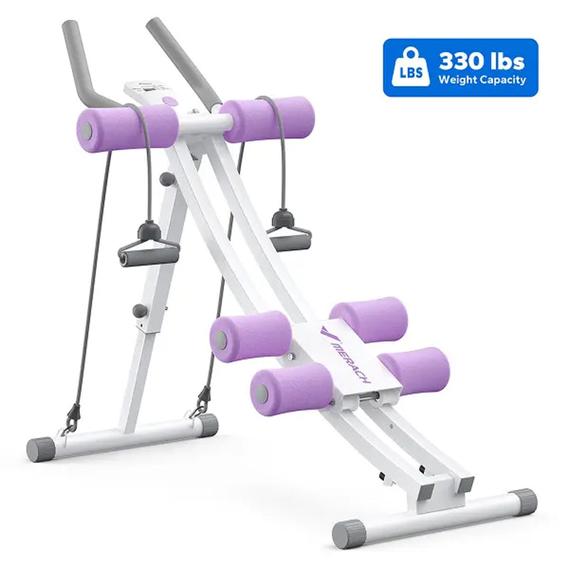 Merach Dual Track Ab Trainer with LCD Monitor - 440 lbs Weight Capacity, Foldable Design for Convenient Storage, Ergonomic Support, Ideal for Toning Waist, Abs, Arms, Legs, and Hips - Perfect for Home Gym Beginners and Fitness Enthusiasts