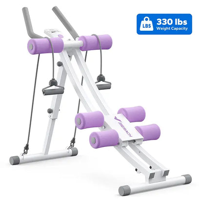 Merach Dual Track Ab Trainer with LCD Monitor - 440 lbs Weight Capacity, Foldable Design for Convenient Storage, Ergonomic Support, Ideal for Toning Waist, Abs, Arms, Legs, and Hips - Perfect for Home Gym Beginners and Fitness Enthusiasts