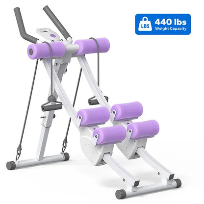 Merach Dual Track Ab Trainer with LCD Monitor - 440 lbs Weight Capacity, Foldable Design for Convenient Storage, Ergonomic Support, Ideal for Toning Waist, Abs, Arms, Legs, and Hips - Perfect for Home Gym Beginners and Fitness Enthusiasts