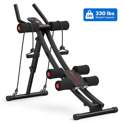 Merach Dual Track Ab Trainer with LCD Monitor - 440 lbs Weight Capacity, Foldable Design for Convenient Storage, Ergonomic Support, Ideal for Toning Waist, Abs, Arms, Legs, and Hips - Perfect for Home Gym Beginners and Fitness Enthusiasts
