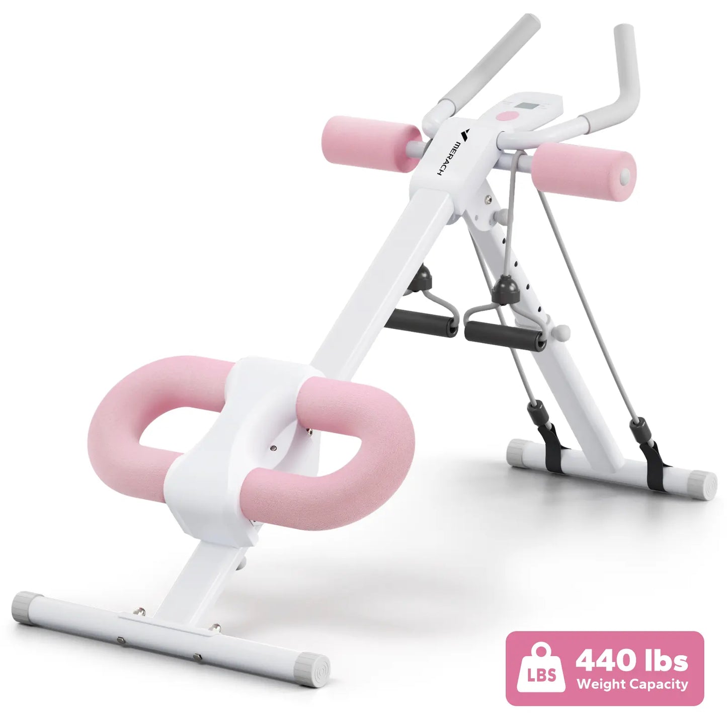 Merach Dual Track Ab Trainer with LCD Monitor - 440 lbs Weight Capacity, Foldable Design for Convenient Storage, Ergonomic Support, Ideal for Toning Waist, Abs, Arms, Legs, and Hips - Perfect for Home Gym Beginners and Fitness Enthusiasts
