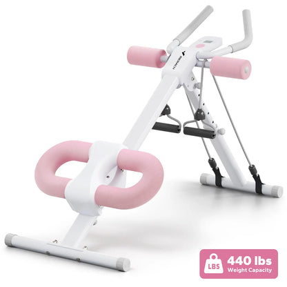 Merach Dual Track Ab Trainer with LCD Monitor - 440 lbs Weight Capacity, Foldable Design for Convenient Storage, Ergonomic Support, Ideal for Toning Waist, Abs, Arms, Legs, and Hips - Perfect for Home Gym Beginners and Fitness Enthusiasts