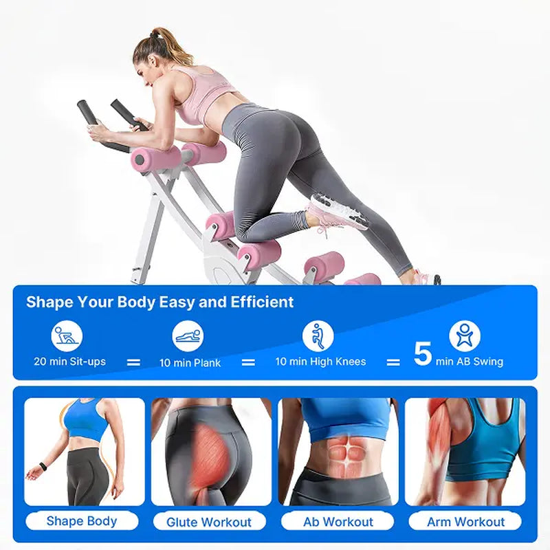 Merach Dual Track Ab Trainer with LCD Monitor - 440 lbs Weight Capacity, Foldable Design for Convenient Storage, Ergonomic Support, Ideal for Toning Waist, Abs, Arms, Legs, and Hips - Perfect for Home Gym Beginners and Fitness Enthusiasts