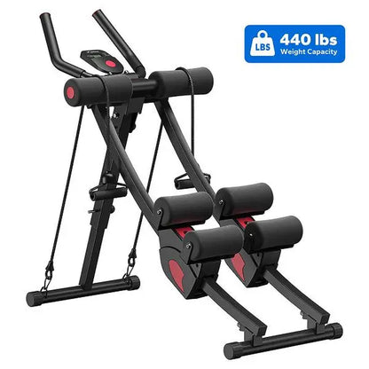 Merach Dual Track Ab Trainer with LCD Monitor - 440 lbs Weight Capacity, Foldable Design for Convenient Storage, Ergonomic Support, Ideal for Toning Waist, Abs, Arms, Legs, and Hips - Perfect for Home Gym Beginners and Fitness Enthusiasts