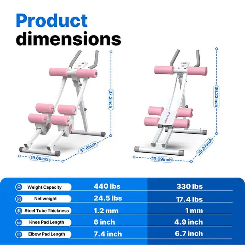 Merach Dual Track Ab Trainer with LCD Monitor - 440 lbs Weight Capacity, Foldable Design for Convenient Storage, Ergonomic Support, Ideal for Toning Waist, Abs, Arms, Legs, and Hips - Perfect for Home Gym Beginners and Fitness Enthusiasts