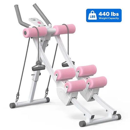 Merach Dual Track Ab Trainer with LCD Monitor - 440 lbs Weight Capacity, Foldable Design for Convenient Storage, Ergonomic Support, Ideal for Toning Waist, Abs, Arms, Legs, and Hips - Perfect for Home Gym Beginners and Fitness Enthusiasts