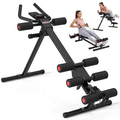 RELIFESPORTS Foldable Adjustable Ab Trainer - High-Capacity Abdominal Training Equipment with LCD Monitor, 5 Height Levels, 2 Incline Settings, Ideal for Home Fitness Beginners